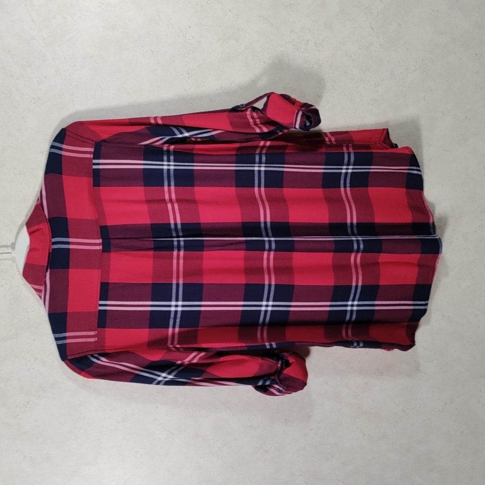 4111 Woolrich red and blue plaid flannel button up shirt M - Picture 9 of 13